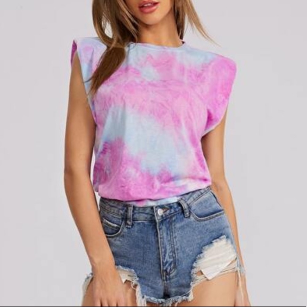 Shoulder Padded Top (pink Tie dye) (NWOT)